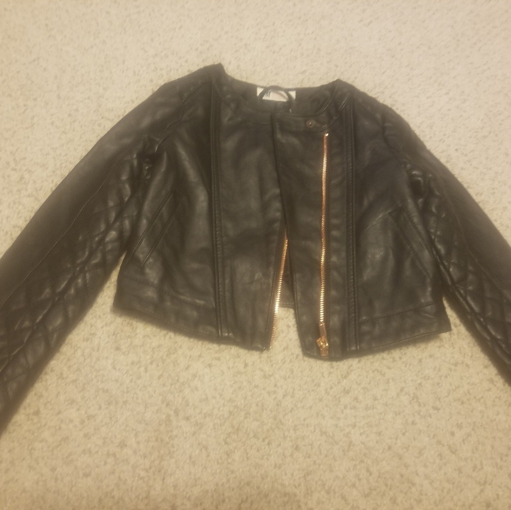 H& M GIRL BLACK BIKER JACKET Size 6- 7Y